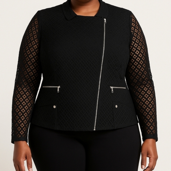 NWT City Chic Black Lace Biker Jacket Sz S (16) - Picture 2 of 3